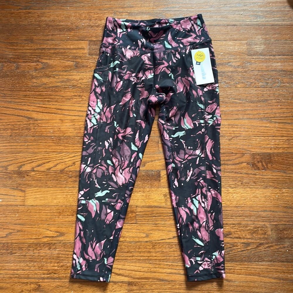 Marika Multi Stained Abstract Floral High Rise Leggings NWT